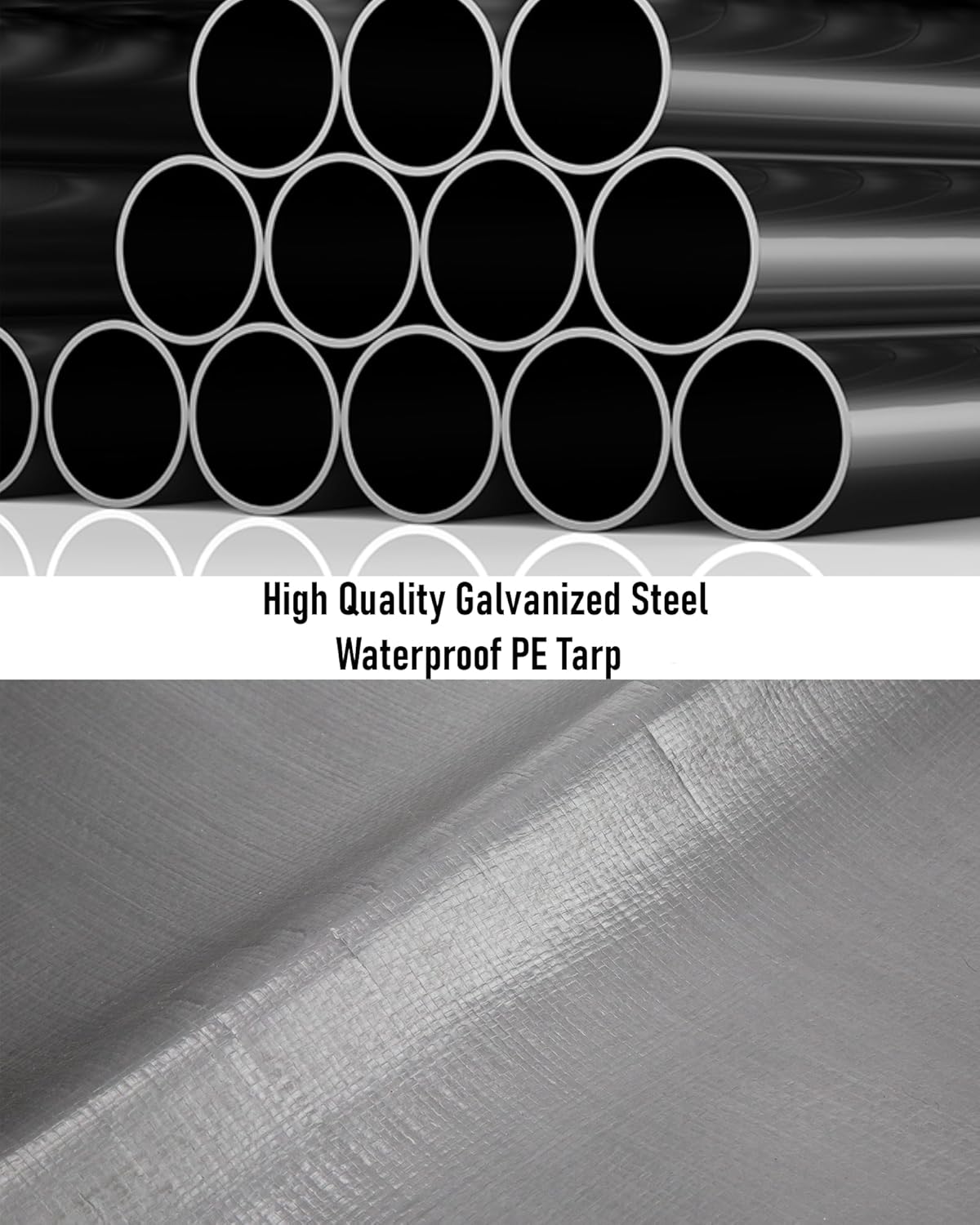Carport 10'x20' Portable Garage Heavy Duty, 1.0 mm Steel Poles & 14 mil PE Tarp, with Front & Rear Doors, 2 Side Doors, and 4 Windows Screen, for Pickup Truck, and Boat, Silver Gray