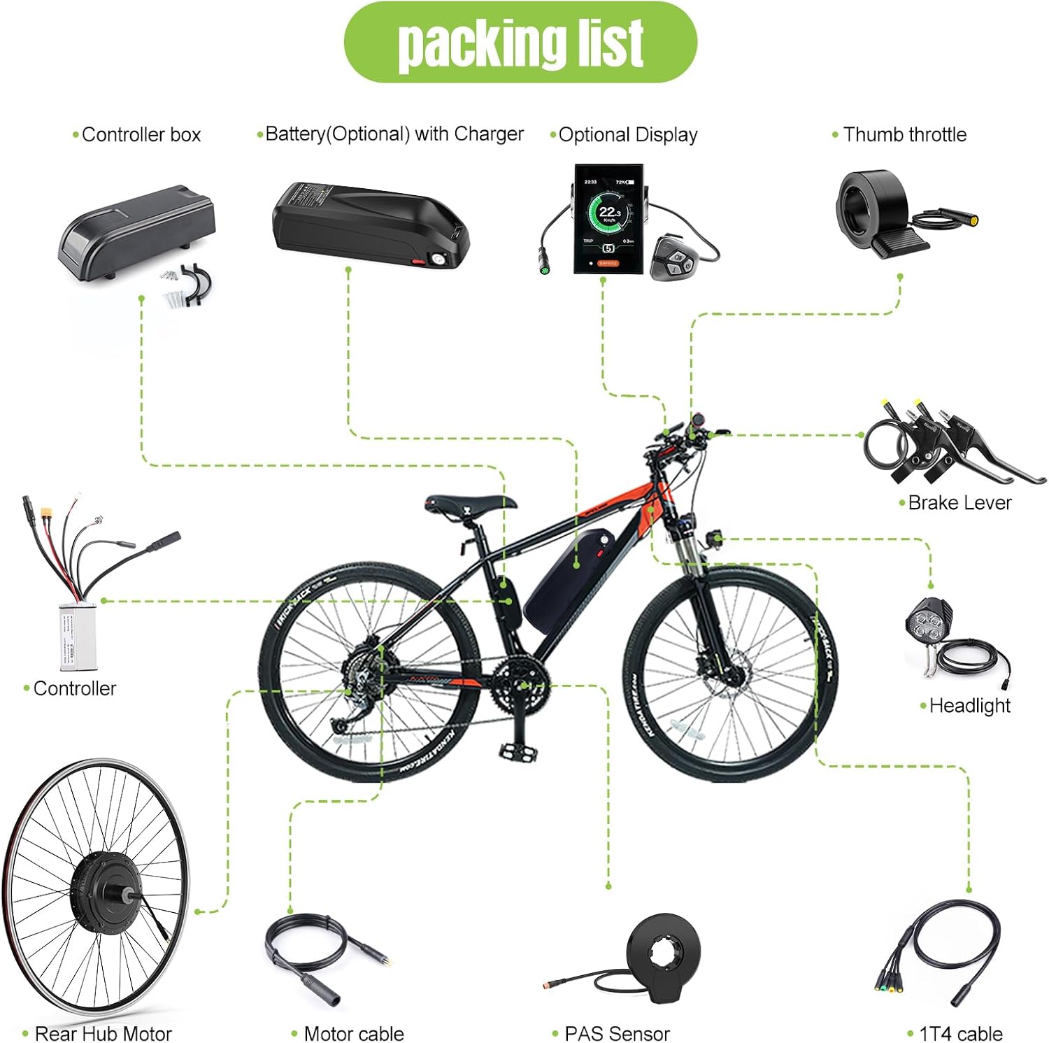 BAFANG 48V 500W Rear Hub Motor Kit Electric Bicycle Conversion Kit for Bikes 26" Wheel with 860C Display