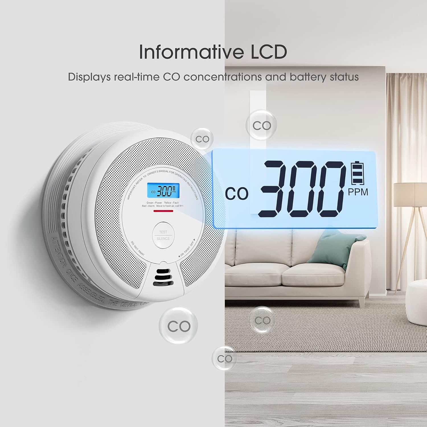 X-Sense Wireless Interconnected Combination Smoke and Carbon Monoxide Detector with LCD Display & 10-Year Battery, Over 820 ft Transmission Range, Pack of 3