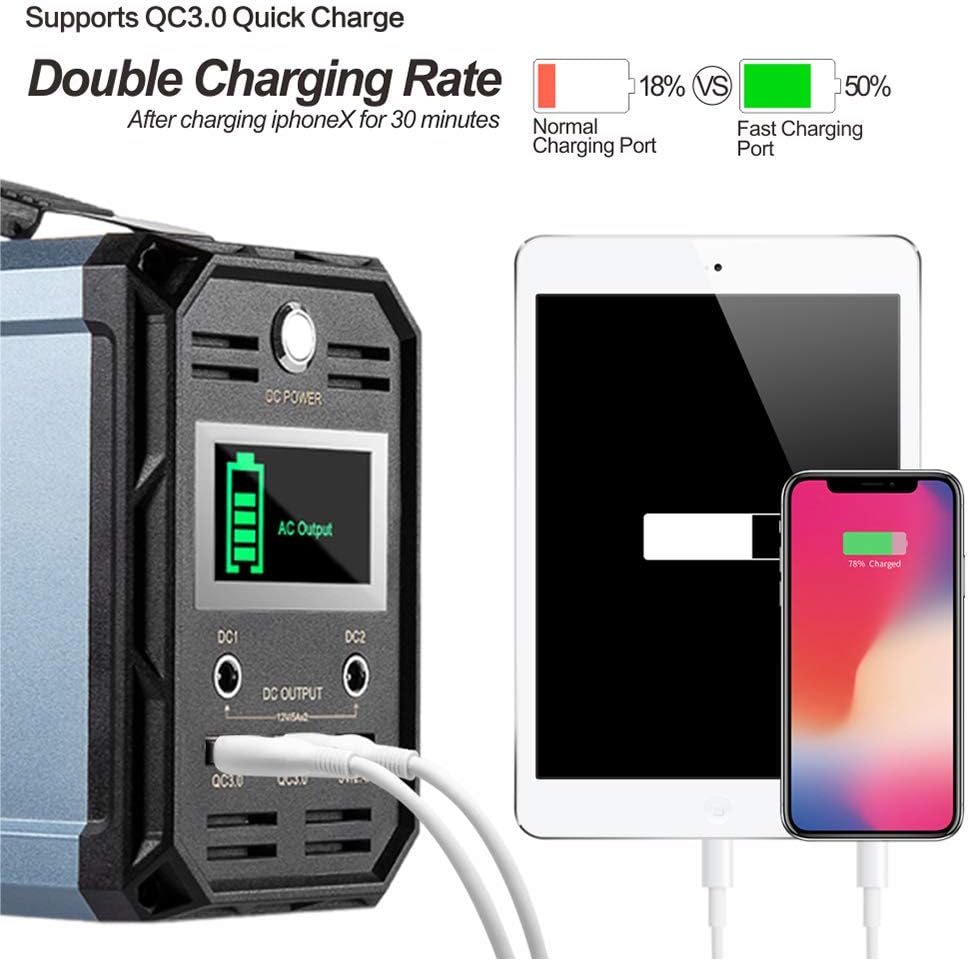 300W Solar Generator, FlashFish 60000mAh Portable Power Station Camping Potable Generator, CPAP Battery Recharged by Solar Panel/Wall Outlet/Car, 110V AC Out/ DC 12V /QC USB Ports for CPAP Camp Travel