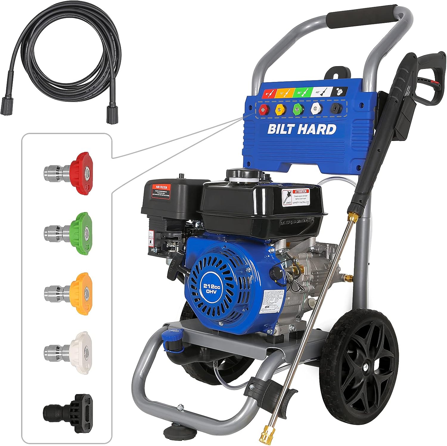 BILT HARD Gas 3300 PSI Pressure Washer with 25ft Hose & 5 Nozzles, 2.6 GPM Power Washer, 212cc 6.5HP Engine, EPA & CARB Compliant