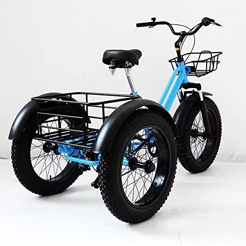 EMYJAY Adult Tricycles, 7 Speed Adult Trikes 20 inch Fat Tire 3 Wheel Bikes for Adults with Large Basket for Recreation, Shopping, Picnics Exercise Men's Women's Cruiser Bike