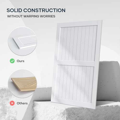 EaseLife 54 x 84 inch White Barn Door with 9FT Sliding Door Hardware Kit Included & Handle,Solid Wood Covered with Waterproof PVC Surface,DIY Assemblely,Easy Install,H-Frame,Fit 50-52in Wide Opening