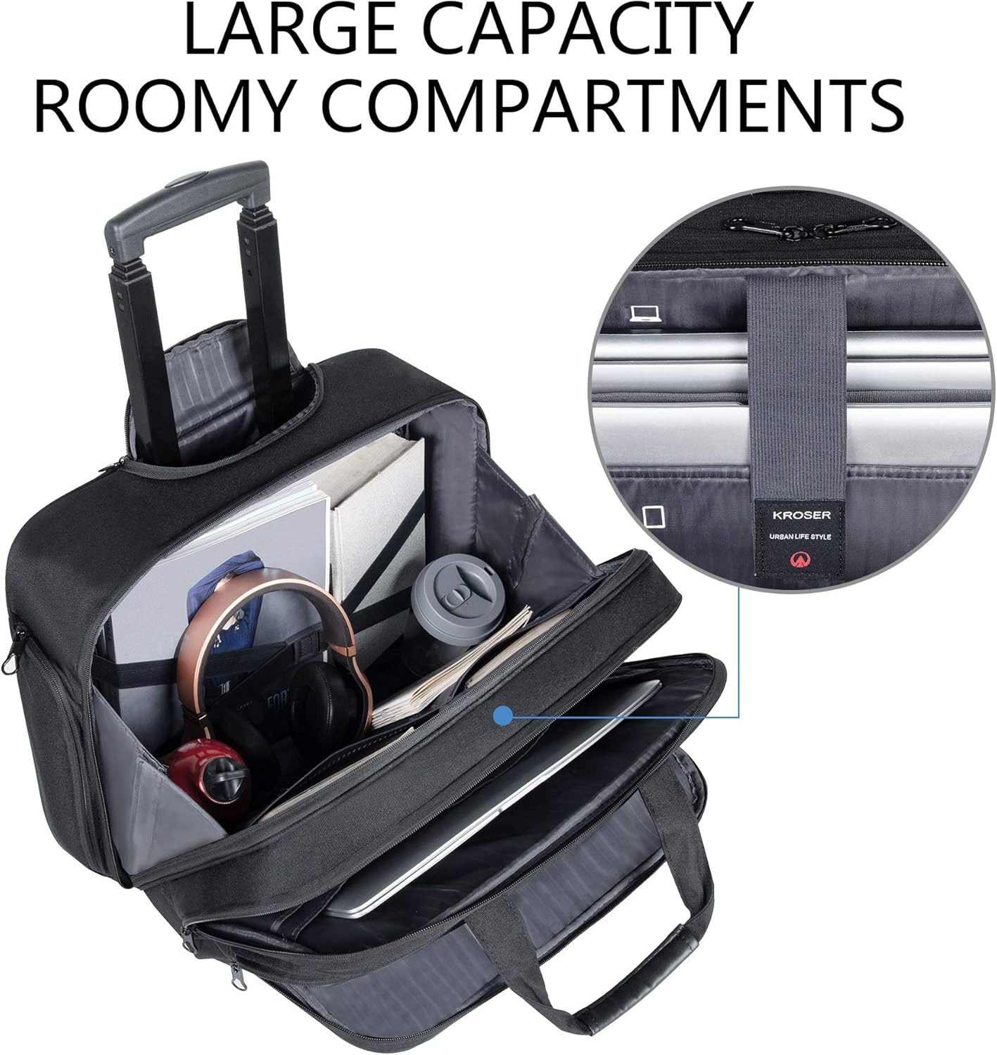 Rolling Laptop Bag Premium Rolling Briefcase Fits Up to 17.3 Inch Laptop Water-Repellent Overnight Rolling Computer Bag with RFID Pockets for Travel/Business/Men/Women-Black