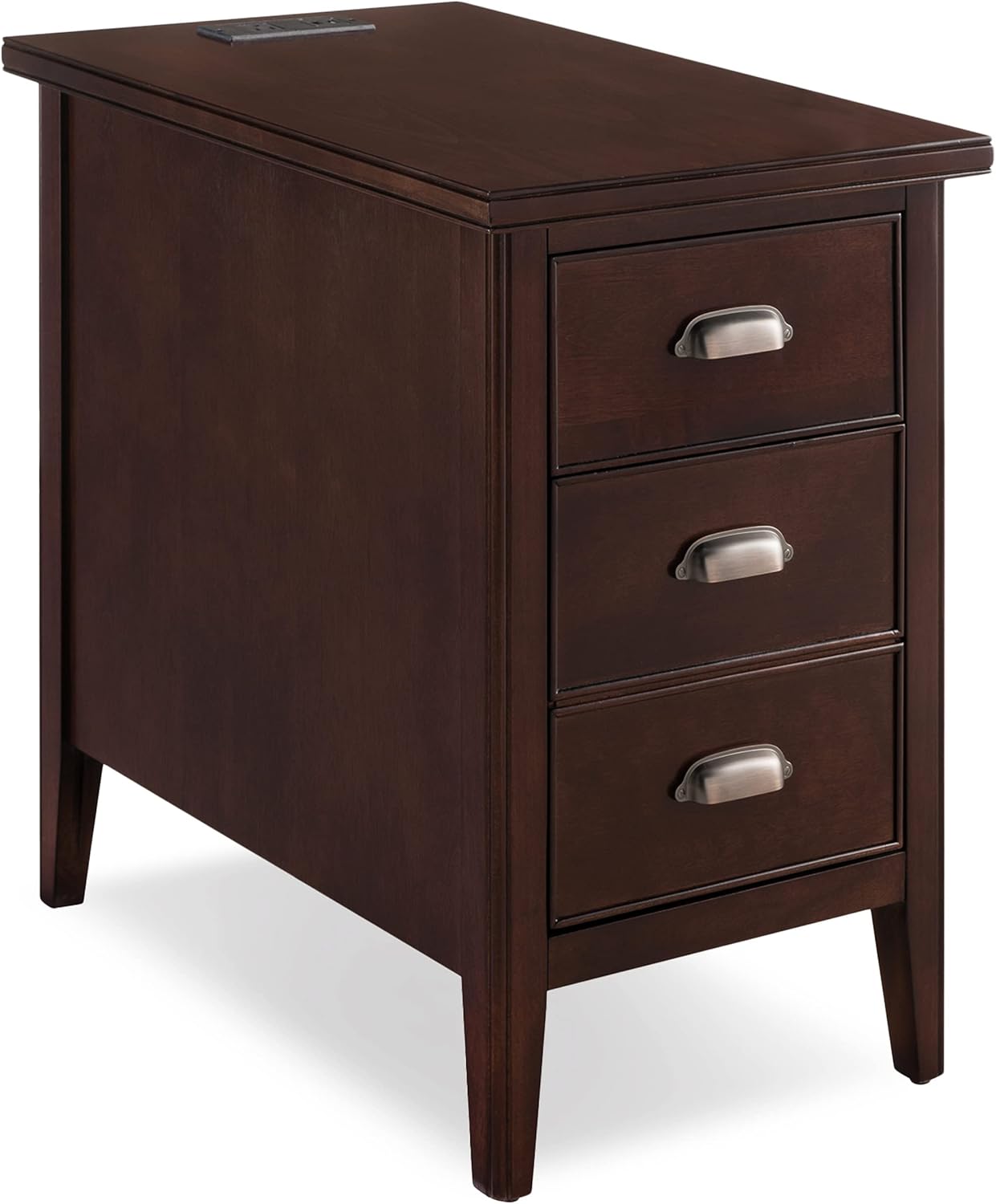 Leick Home 10508 Laurent Cabinet End Table with Top Drawer, Door and 2-plug AC/USB Outlet, Chocolate Cherry