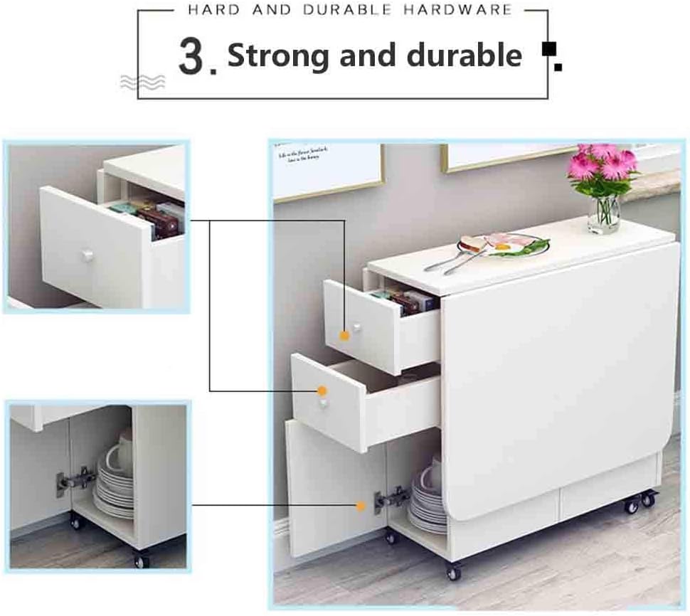 MaGiLL Drop Leaf Kitchen Table with Round Edge,Movable Folding Dining Table,Multifunctional Extendable Dining Table,Storage with Drawer,for Dining Room (A)