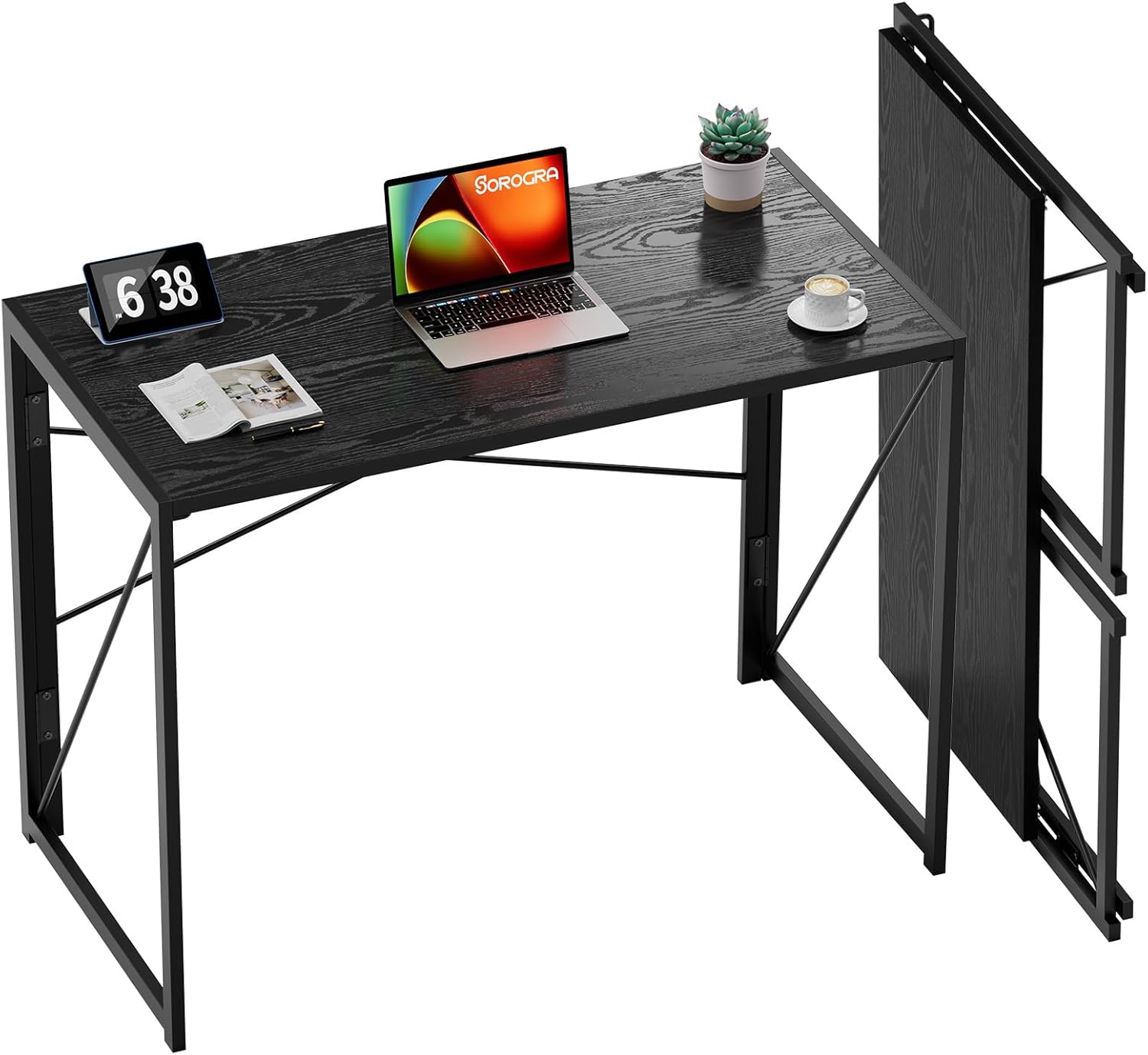 Coavas 31.5 inch Folding Desk No Assembly Required, SOROGRA Folding Desk Small Foldable Desk 39.4 inch with Led Lights
