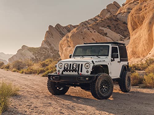 RockTrix RT114 18 inch Wheel Compatible with Jeep Wrangler JK JL 18x9 5x5 Wheels (-12mm Offset, 4.5in Backspace) 5x5 PCD, 71.5mm Bore, Black Wheels, Also fits Gladiator JT Rims