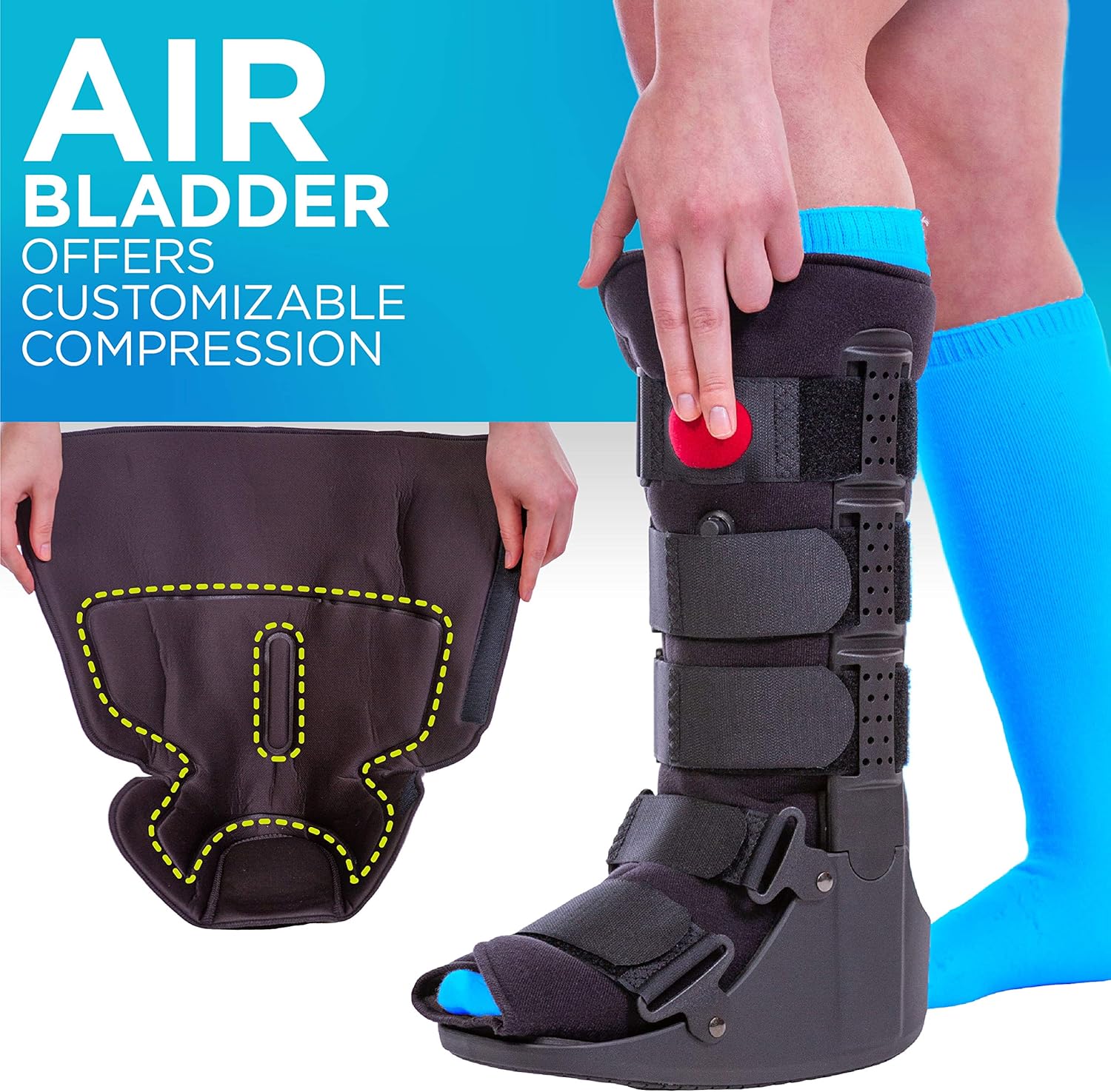 BraceAbility Tall Pneumatic Walking Boot | Orthopedic CAM Air Walker & Inflatable Surgical Leg Cast for Broken Foot, Sprained Ankle, Fractures or Achilles Surgery Recovery (Medium)