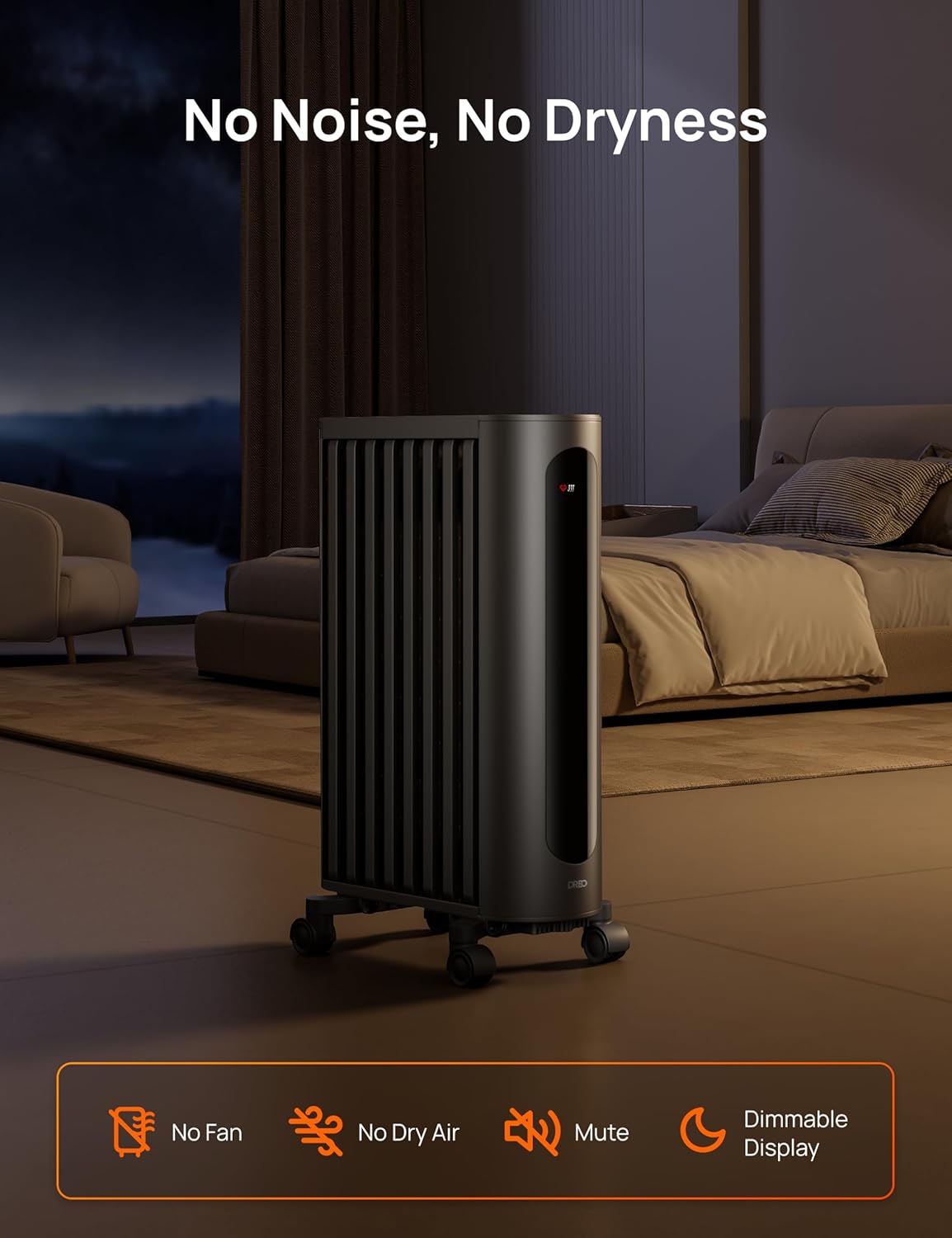 Dreo Oil Filled Radiator Heater, 1500W Oil Heater with Remote Control, 3 Modes, 24-hour Timer Switch, FortPlug, Child Lock, Heaters for Indoor Use,Oil Heaters for Indoor Use Large Room, Gray