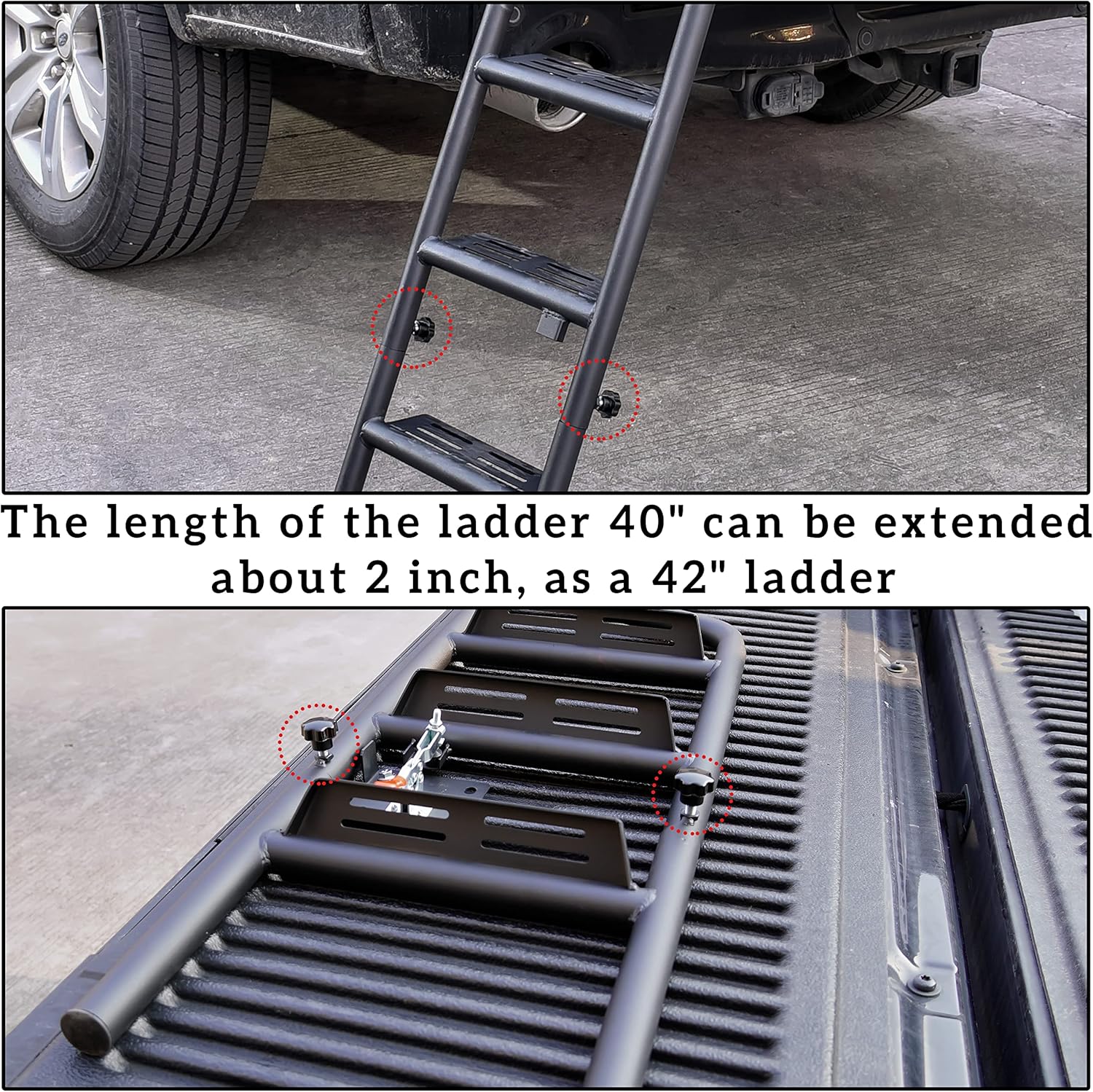 LDETXY Foldable Pickup Truck Tailgate Ladder, Heavy Duty 42" Folding Tailgate Step Ladder with Lock Device Tailgate Ladder for Pickup Truck Universal Accessories Easy Install