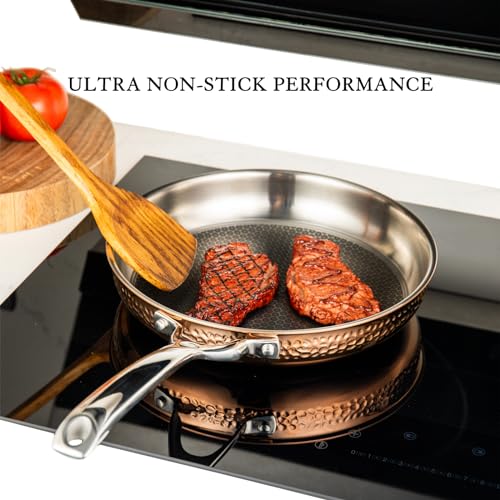 Luxury Hammered Stainless Steel Cookware set, 5 Piece Heavy Duty Pots and Pans set, Non Toxic, PTFE & PFOA Free, Oven & Dishwasher Safe, Induction 18/10 Stainless Rose Gold Pot Pan