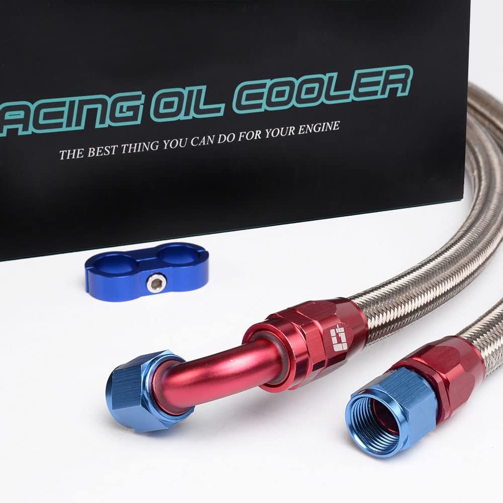 PIT66 30 Row 10AN Universal Engine Transmission Oil Cooler + 7" Fan With Fixed Oil Cooler Cooling Fan Kit