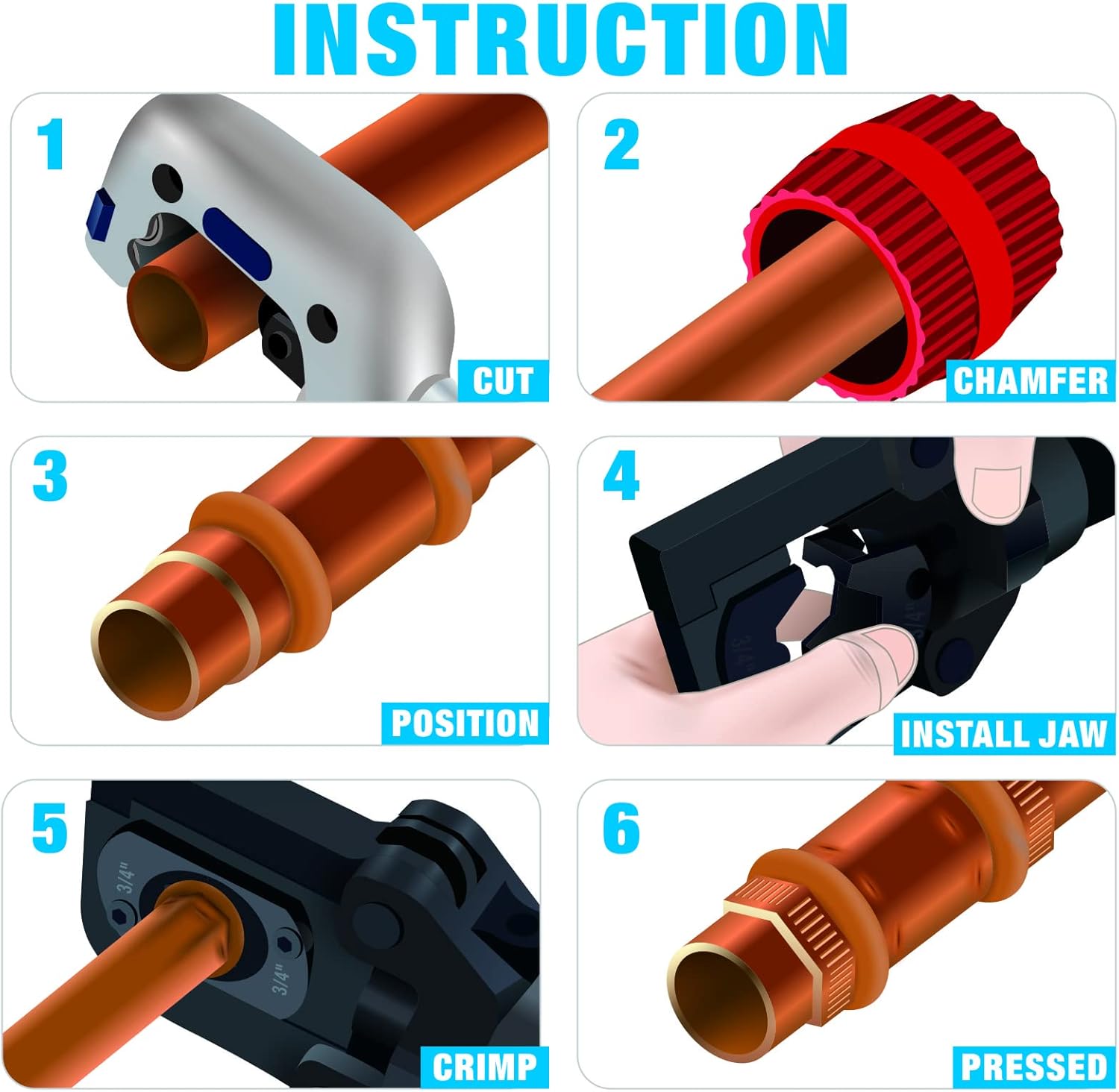 iCrimp Hydraulic Copper Tubing Press Tool Kit for 1/2-in, 3/4-in, 1-in Propress Copper Fittings, Copper Tubing Cutter & Chamfer Tool Included
