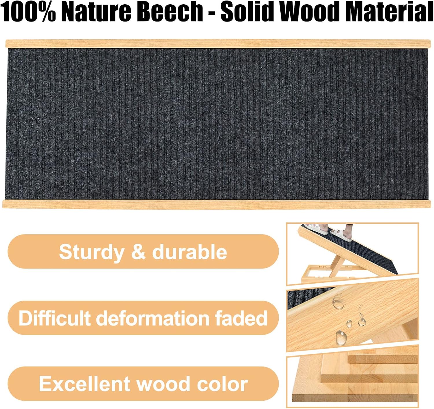 Peclot Adjustable Pet Ramp, Folding Portable Natural Wooden Ramp for All Dogs & Cats, Non Slip Carpet Surface Ramp for Bed, Couch &Car, 40” Long and Height Adjustable from 9” to 24, Up to 100 Lbs