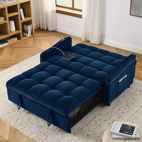 57.1" Convertible Sofa Bed, 3 in 1 Multi-Functional Lounge Chair Sleeper Loveseat , Pull Out Couch Guest Bed Futon Sofabed Sofacama with Adjustable Backrest and Side Pockets for Living Room Office