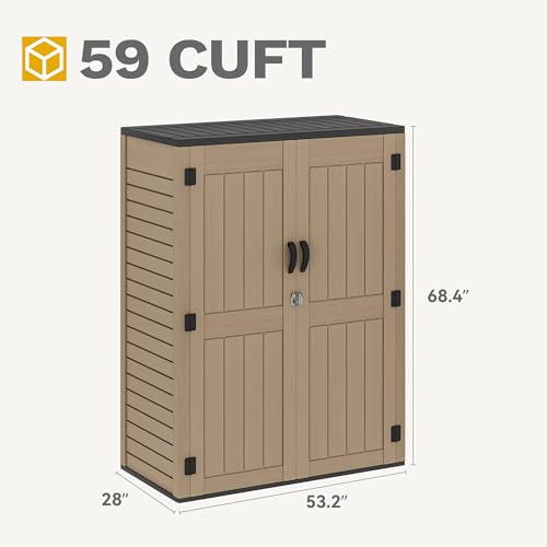 DWVO Outdoor Weather-Resistant Horizontal Storage Shed, 35 Cu Ft Capacity, Lockable and Waterproof, Suitable for Storing Garden Tools, Light Gray
