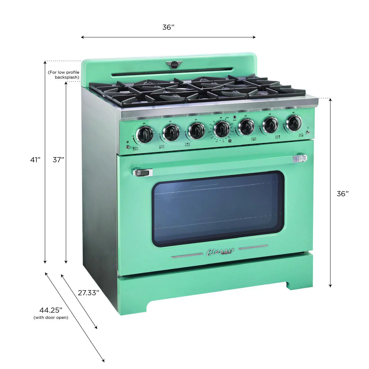 Unique Classic Retro 36" 5.2 cu/ft Freestanding Pro-Style Gas Range with Convection Oven and Sealed Burners