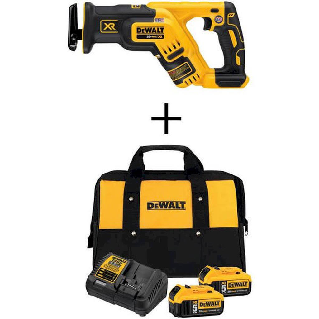 DeWalt 20-Volt Max XR Cordless Brushless Compact Reciprocating Saw with (2) 20-Volt Batteries 5.0Ah u0026 Charger