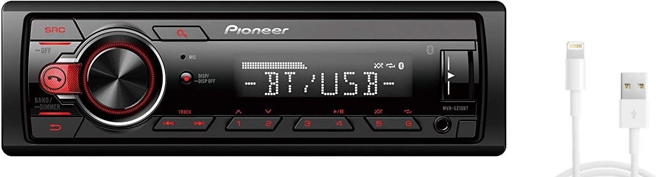 MVHS215BT- Pioneer Single Din Car Stereo In-Dash CD Player AM/FM with Charger Cable