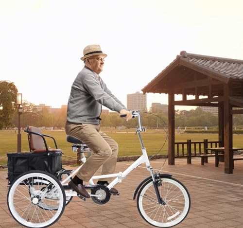 Adult Tricycle 7 Speed,Tricycle Adult Folding Bicycle 3 Wheel Bike Adult, 20in Wheels Cruiser Bikes with Multifunctional Cargo Basket for Seniors, Women, Men