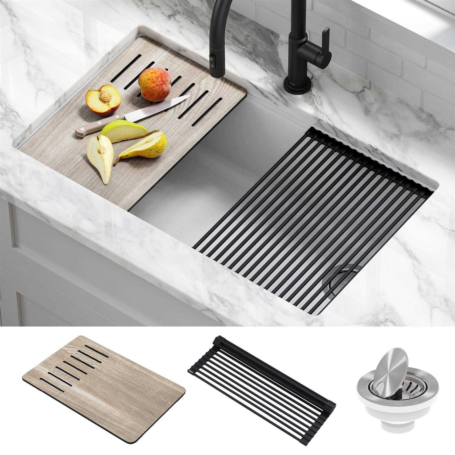 Kraus Bellucci Workstation 33 inch Undermount Granite Composite Single Bowl Kitchen Sink KGUW1-33WH