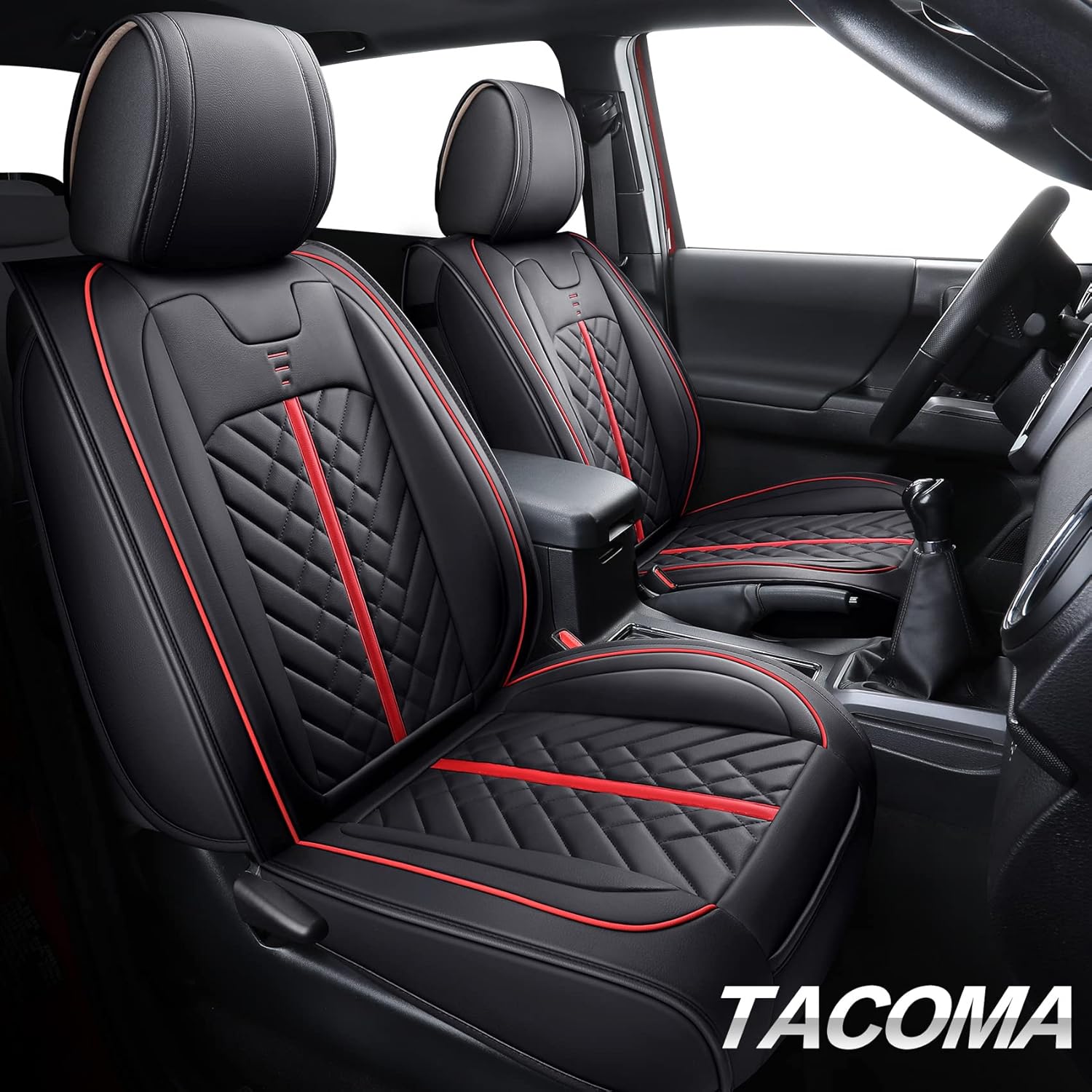 Tomatoman Toyota Tacoma Seat Covers Fit for 2005-2022 Crew Double Cab TRD Off-Road Pro Limited Trail Edition SR5 V6 Pickup Truck Compatible Airbags Car Cushions(Full Set/Black-White)