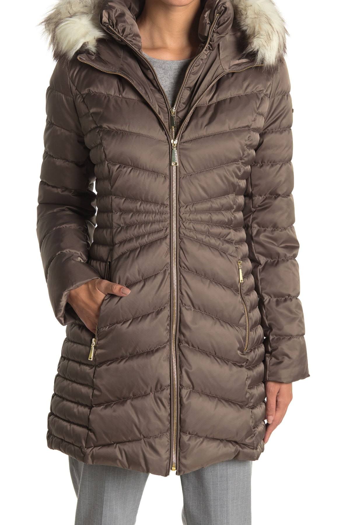 Laundry by Shelli Segal Faux-Fur-Trim Hooded Puffer Coat - Warm Taupe