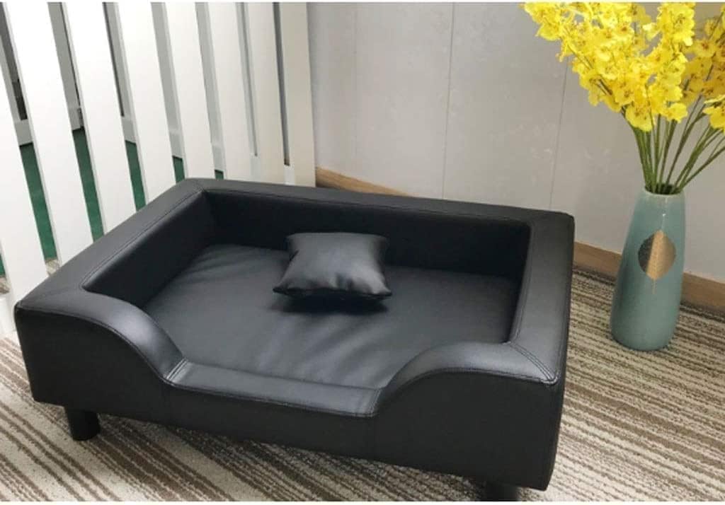 Dog Bed Waterproof and Dirt-Resistant Pet Bed High-Grade PU Leather Fashionable Pet Furniture Solid Wood Cat Bed Suitable for Cats Dogs Indoor