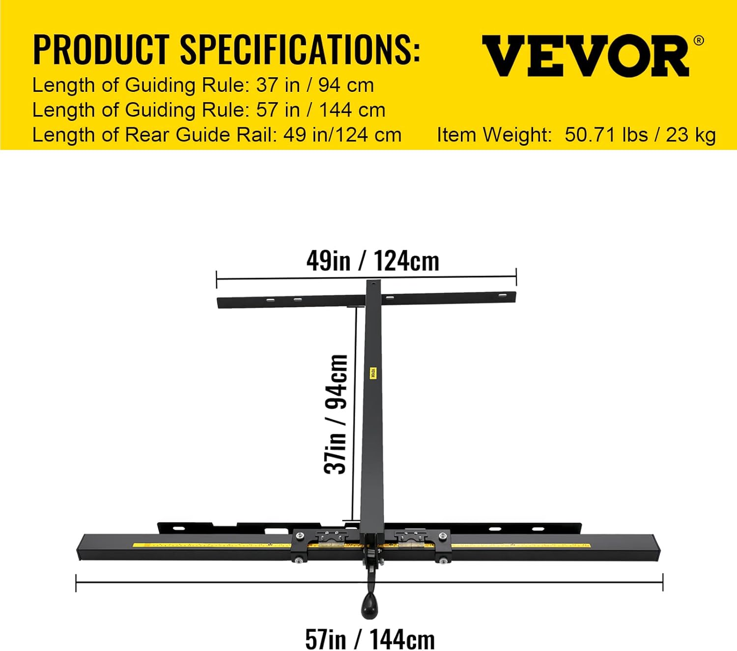 VEVOR Table Saw Fence System, 37×57 Classic Table Saw Fence Rail, Metric/Imperial Scale, Adjustable Hole Saw Fence System, w/Front Guide Bar Table Saw Fence, Tablesaw Fence Slide for Easy Gliding