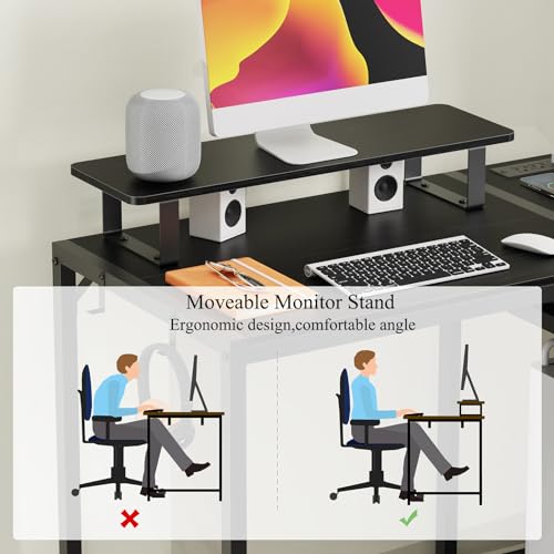 Computer Desk with Drawers, 55 inch Office Desk with Storage and Monitor Stand,Gaming Desk with LED Light and Power Outlet, Work Desk for Home Office,Rustic Brown