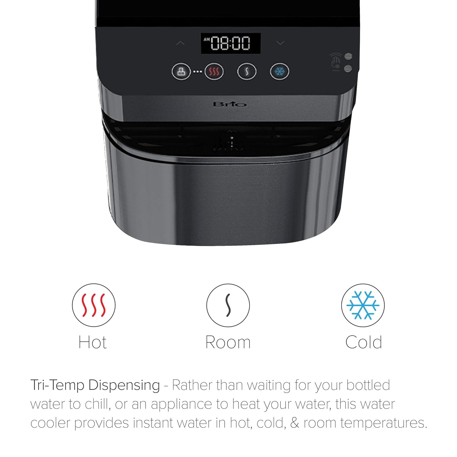 Brio Moderna Touchless Bottom Load Water Cooler Dispenser - Self-Cleaning, Motion Sensor, Tri Temp Dispense, Child Safety Lock, Holds 3 or 5 Gallon Bottles, Digital Display and LED Light