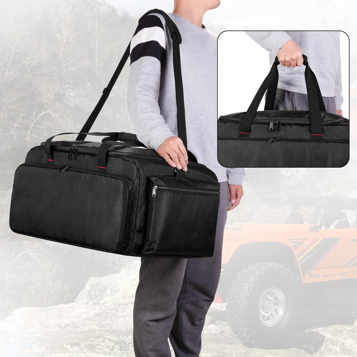 DSLEAF RC Storage Bag for 1/8 Car, Protective RC Carry Case with Multi Pockets for Batteries, Charger, Tools and other Accessories
