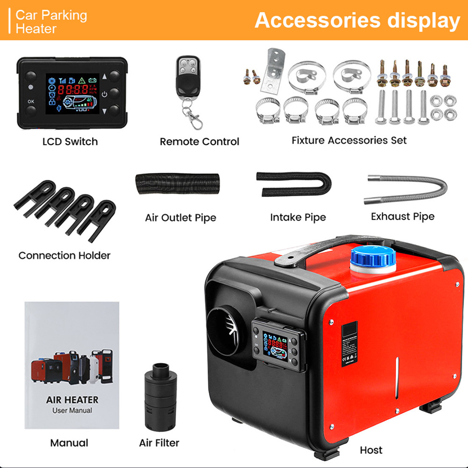 12V/24V Diesel Air Heater 8KW Fast Parking Heater with LCD Display Remote Control for Car, RV, Truck, Boats, Trailer, Motorhome, Camper