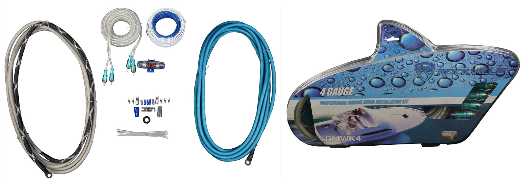 Rockville Marine Bluetooth Receiver+4) 6.5" Wakeboards+2) LED Speakers+6-Ch Amp