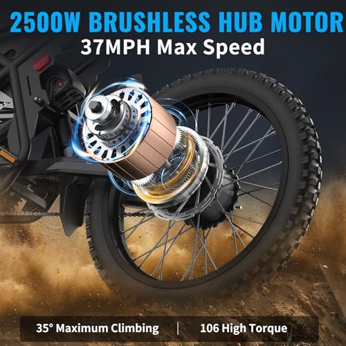GT73 Electric Dirt Bike for Adults 2500W Electric Bike with 1747Wh(48V 18.2AH*2) Removable Batteries 37MPH/85Mile Range 25" x2" Motorcycle Tires Dual Hydraulic Brakes & Full Suspension