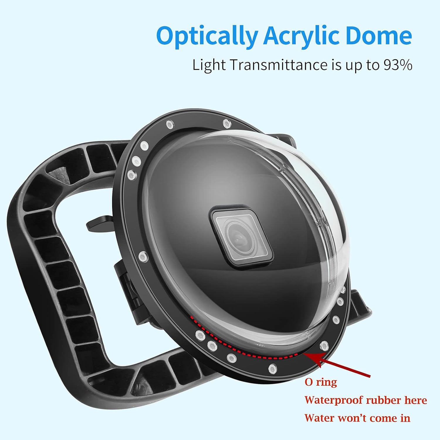 D&F Dual Handles Dome Port for GoPro Hero 8 Black, 45m/147ft Underwater Dome Lens Builted-in Waterproof Housing Case for Go Pro 8 with Waterline Diving Accessory