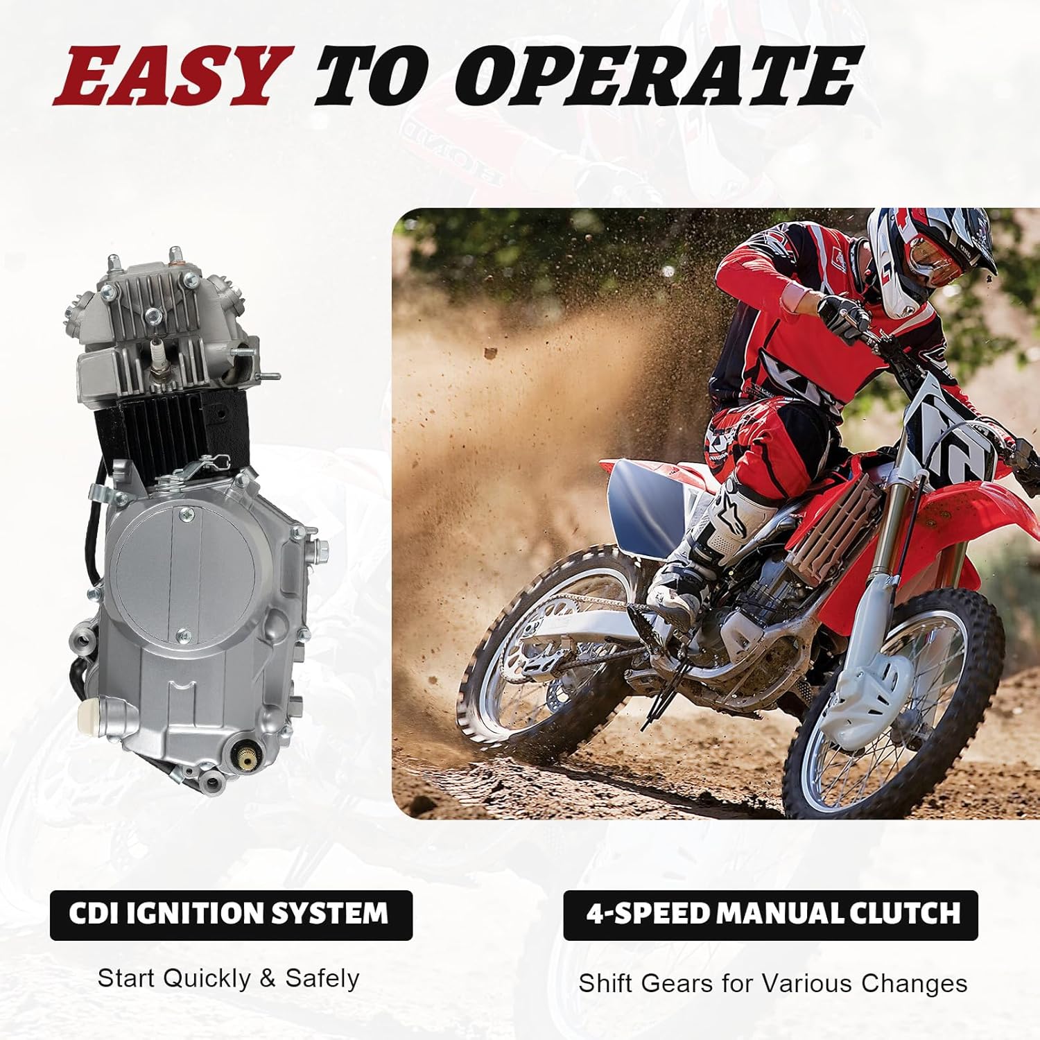 4-Stroke 125cc Manual Start Engine Motor, Single Cylinder Motor Engine Manual Clutch Dirt Bike Engine Motor Complete Kit with Air-Cooled CDI Ignition System For Honda XR50 CRF50 CRF70