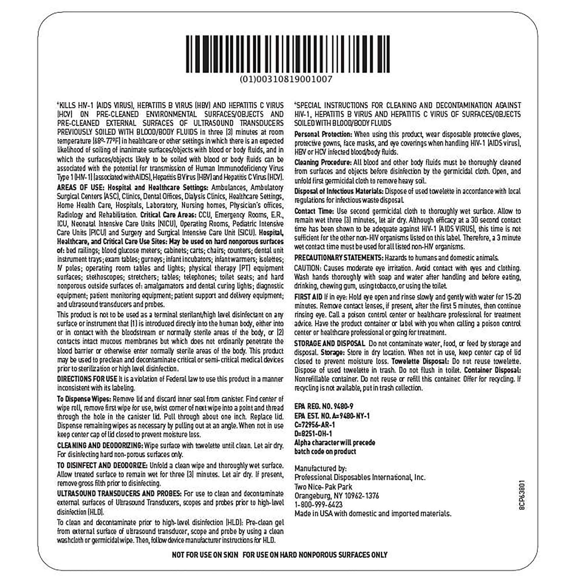 Sani-Cloth AF3 Surface Disinfectant Cleaner Germicidal Wipe 65 Count