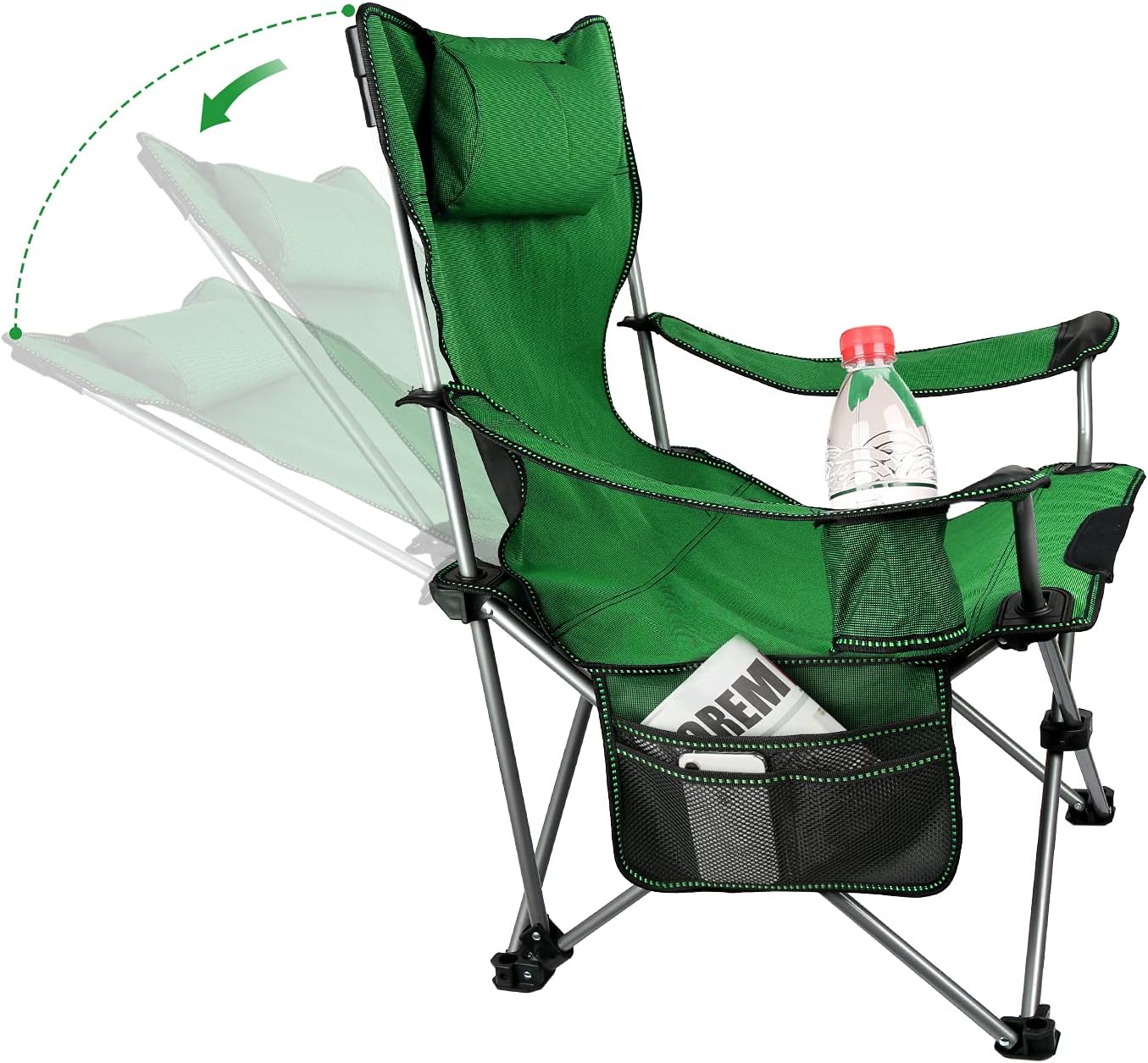 Lawn Chairs Folding Adjustable Recliner Camping Chairs for Outside Lightweight Camp Chair with Headrest & Cup Holders & Side Pocket Outdoor Chair for Camping BBQ Beach Travel Picnic Festival Blue