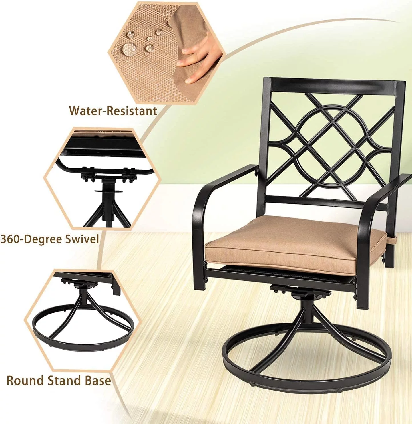SUNCROWN 4 Pieces Outdoor Dining Set Metal Swivel Cushioned Wrought IronChairs Patio Furniture Sets for Backyard, Lawn, Garden, Black