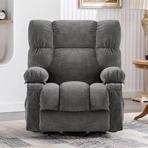 Power Lift Recliner Chair for Elderly,Recliner Massage Chair with Heat and Massage Recliner,Lift Chair Sofa with Infinite Position and Side Pocket,USB Charge Port,Gray