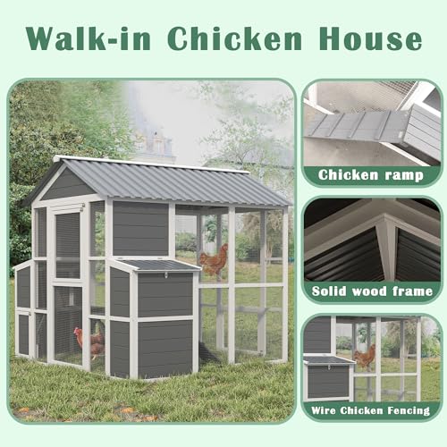 3-Tier Large Wooden Chicken Coop for 8-10 Chickens,Outdoor Walk-in Chicken Coop House with Run&Nesting Boxes,Hen House Poultry Pet Habitat Hutch Cage W/Pull Out Trays&Wire Fencing(95"×80"×83")