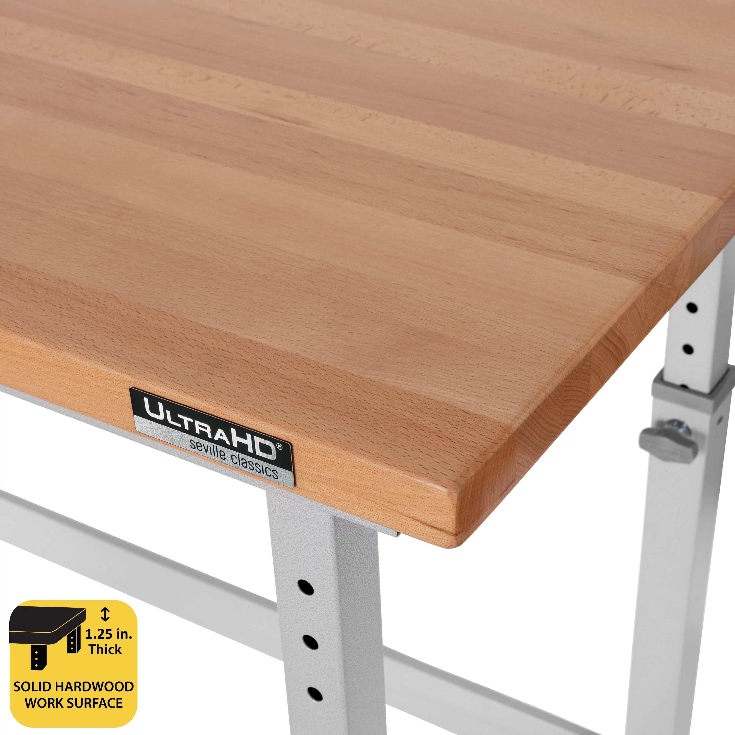 Seville Classics UltraHD Heavy Duty Workbench Table w/ Solid Wood Top, 1000 lbs. Weight Capacity Workstation for Garage, Warehouse, Workshop, Granite, 60" W x 24" D x 28.5" to 42" High Desktop