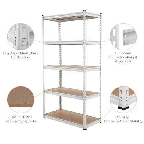 GarveeHome Garage Storage Shelves, 5-Tier Utility Shelves, Adjustable Storage Shelves, Industrial Shelving, Load 3860 Lbs Heavy Duty Storage Shelves for Garage Kitchen Basement Laundry Pantry,Black