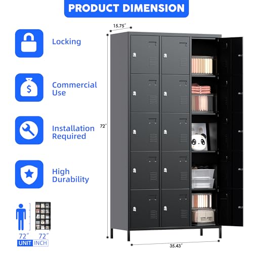 METAN Metal Storage Locker for School Office Gym Bedroom, 12 Doors Locker Cabinet for Employees, Industrial Steel Storage Locker with 12 Hooks, Assembly Required (12 Door-Light Gray)