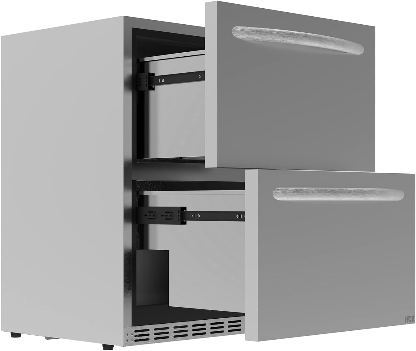 24 Inch Under Counter Refrigerator, Stainless Steel Built-in Freestanding Double Drawers Fridge, Beverage Fridge Refrigerator, Digital Display Weatherproof for Outdoor Commercial Home Use