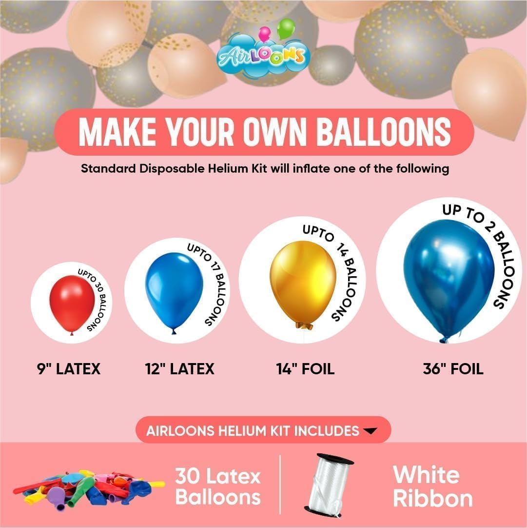 Purified Helium Tank - Inflate up to 90 Latex Balloons | 7 cu. ft. Cylinder for Longer Float Time | Balloon Pump Kit for Birthday Decorations, New Year's, Valentine's Day Home Decorations