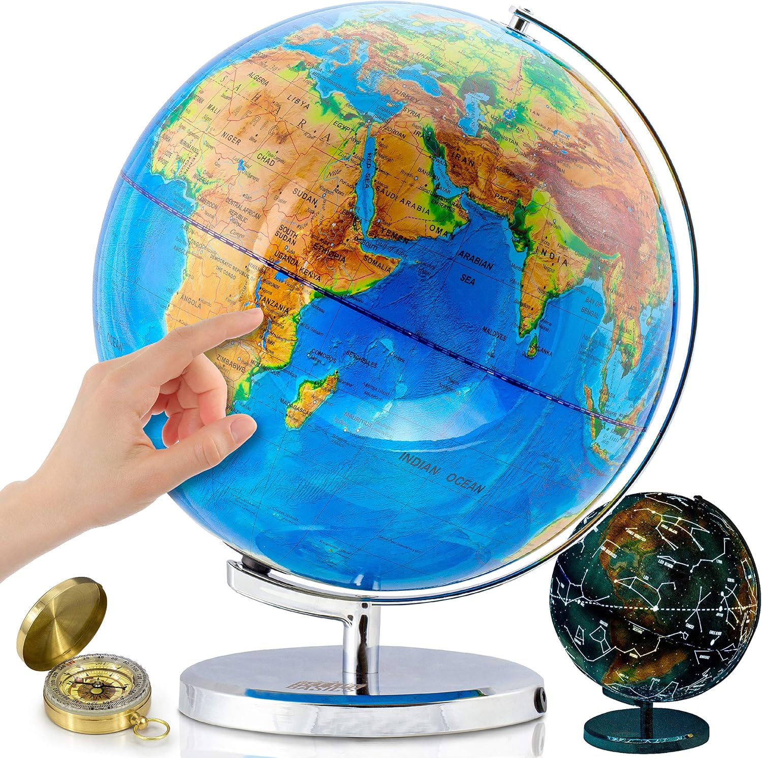 World Globe with Stand - 13" Globes for Kids with Light Up Constellation, Map of Earth for Interactive Learning, Globes for Adults Illuminated Constellation, Educational Toys - Includes Bonus E-Book