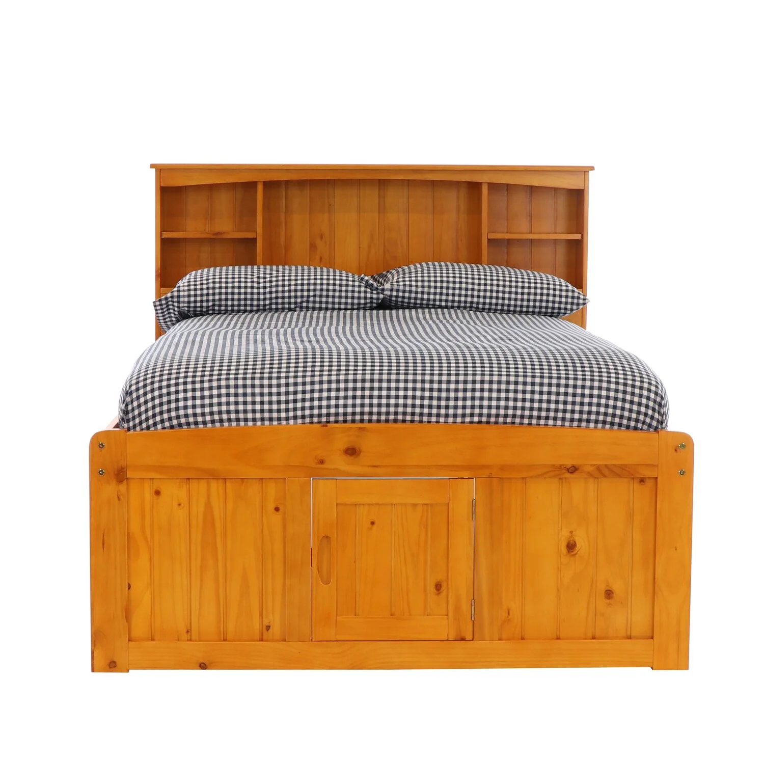 American Furniture Classics OS Home and Office Furniture Model 82121K12-22 Solid Pine Full Captains Bookcase Bed with 12 drawers in Warm Honey